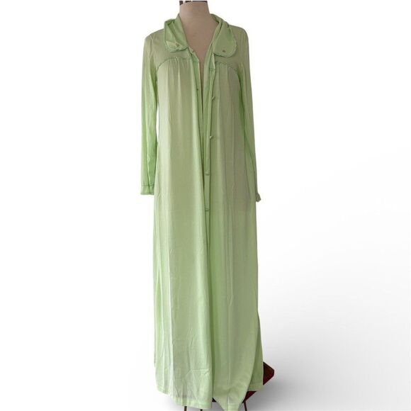 Vintage Womens Night Gown & Robe Set M Light Green Maxi Cottagecore St Patricks - Picture 2 of 15